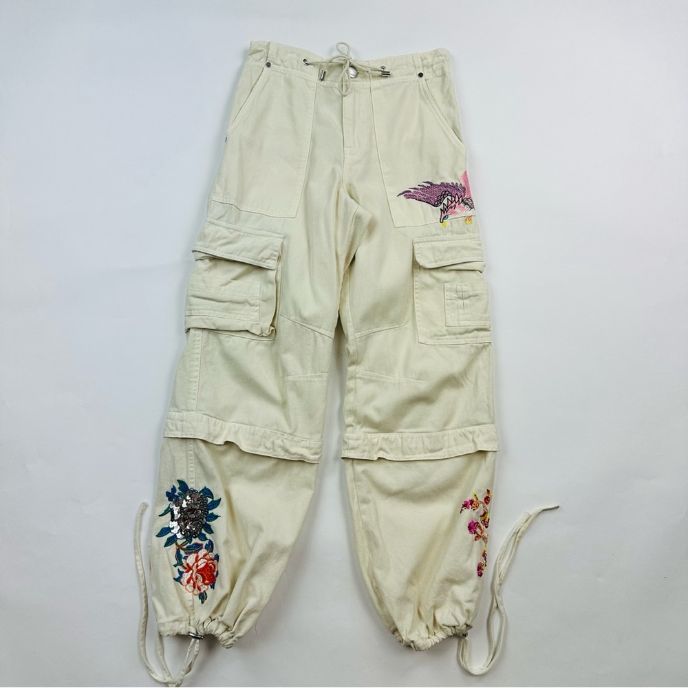 Nasty Gal Neutral Embroidered Cargo Pants Size 0